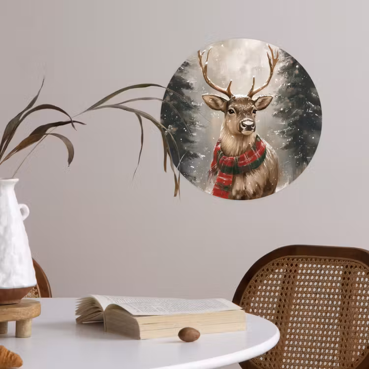 Winter - Bos - Rendier - Donker Wandcirkel behangsticker klein -sfeer3