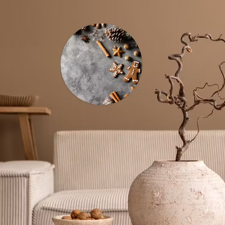 Winter - Kerst - Beton - Dennenappels Wandcirkel behangsticker klein -sfeer1