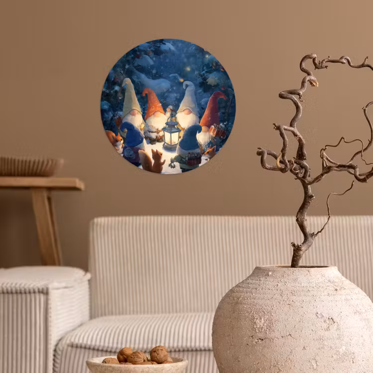 Winter - Gnooms - Eekhoorns - Meerkleurig Wandcirkel behangsticker klein -sfeer1