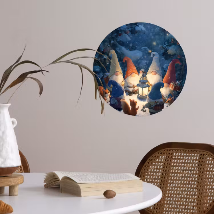Winter - Gnooms - Eekhoorns - Meerkleurig Wandcirkel behangsticker klein -sfeer3