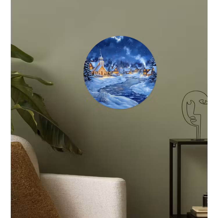 Winteravond - Kerstdorp - Donker Wandcirkel behangsticker klein -sfeer2