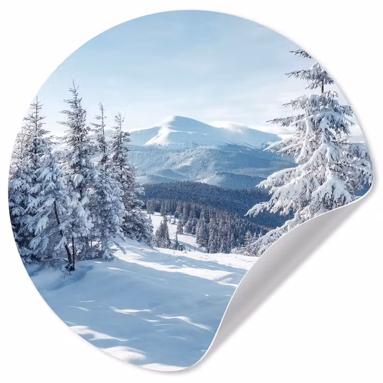 Winterlandschap - Natuur - Berg - Bomen - Sneeuw Wandcirkel behangsticker klein -3d