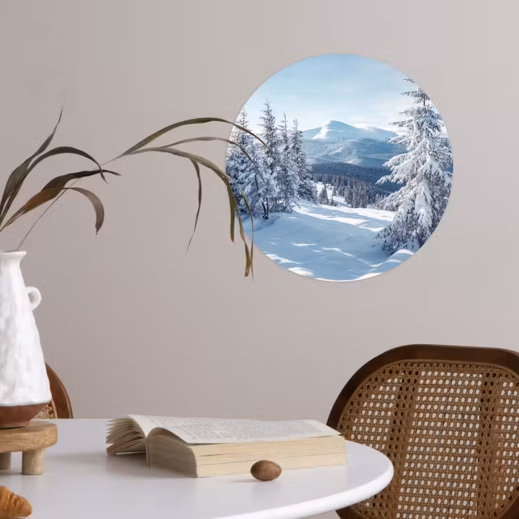 Winterlandschap - Natuur - Berg - Bomen - Sneeuw Wandcirkel behangsticker klein -sfeer3