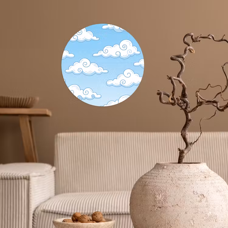 Wolk - Lucht - Cartoon - Blauw - Wit Wandcirkel behangsticker klein -sfeer1