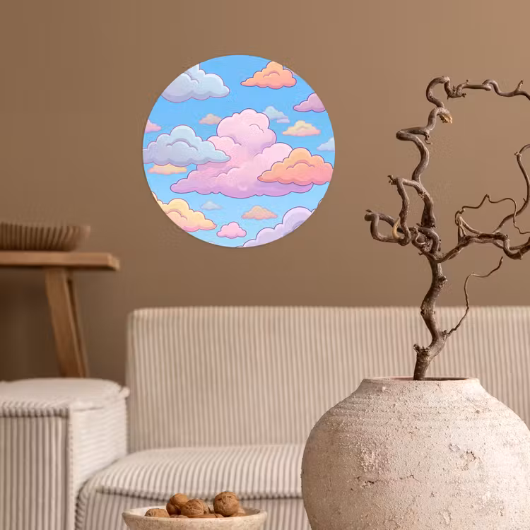 Wolk - Lucht - Natuur - Illustratie - Pastel Wandcirkel behangsticker klein -sfeer1