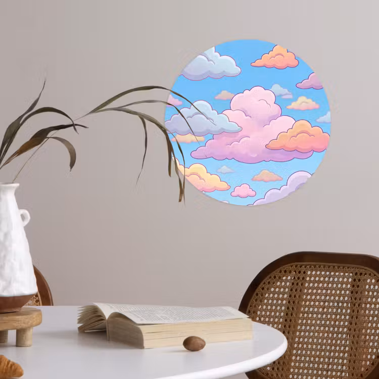 Wolk - Lucht - Natuur - Illustratie - Pastel Wandcirkel behangsticker klein -sfeer3
