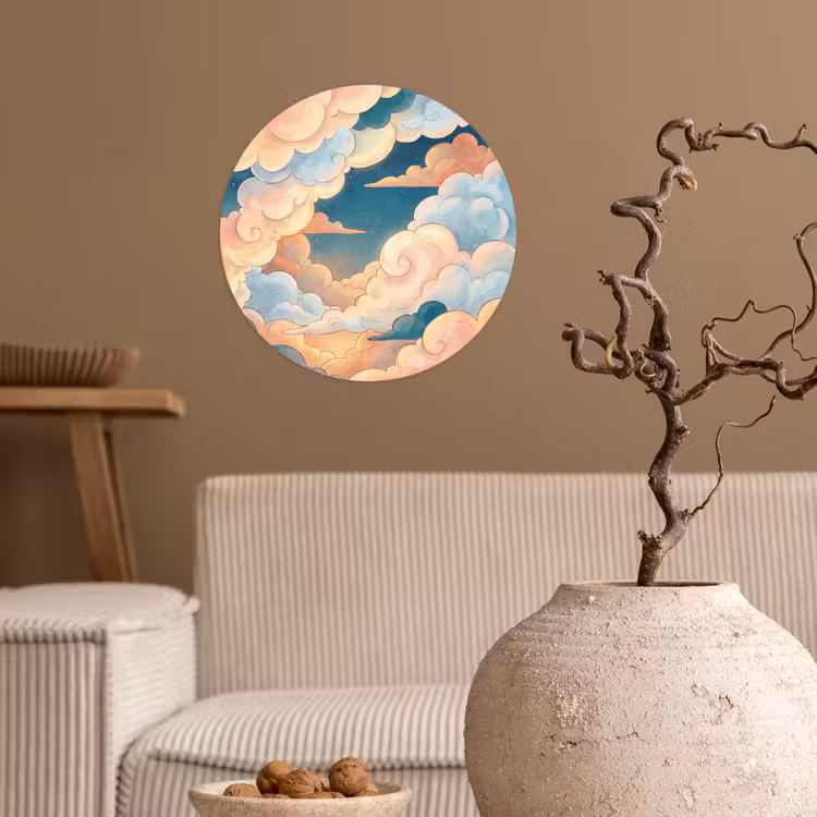 Wolk - Lucht - Natuur - Illustratief - Oranje Wandcirkel behangsticker klein -sfeer1