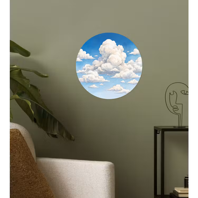 Wolken - Blauwe lucht - Natuur - Modern - Wit Wandcirkel behangsticker klein -sfeer2