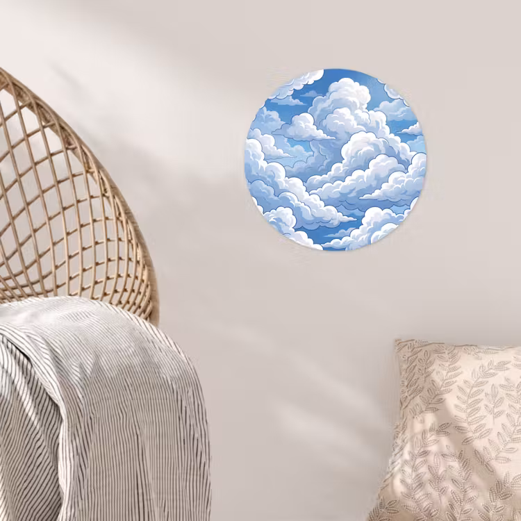 Wolken - Hemel - Abstract - Wit Wandcirkel behangsticker klein -sfeer4