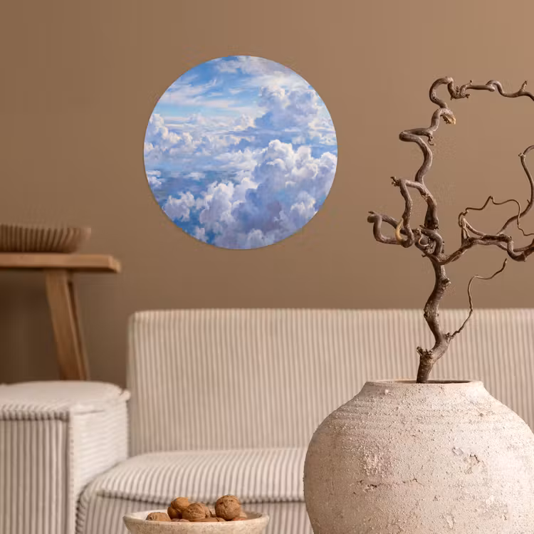 Wolken - Lucht - Natuur - Abstract - Blauw Wandcirkel behangsticker klein -sfeer1