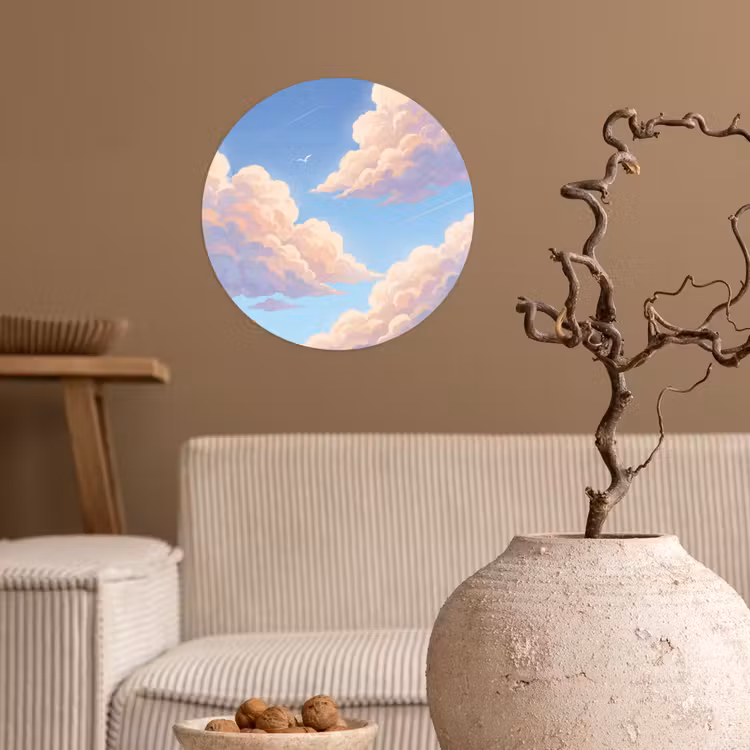 Wolken - Lucht - Natuur - Blauw Wandcirkel behangsticker klein -sfeer1