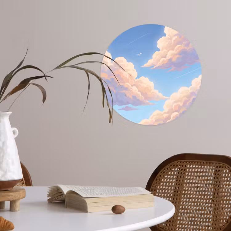 Wolken - Lucht - Natuur - Blauw Wandcirkel behangsticker klein -sfeer3