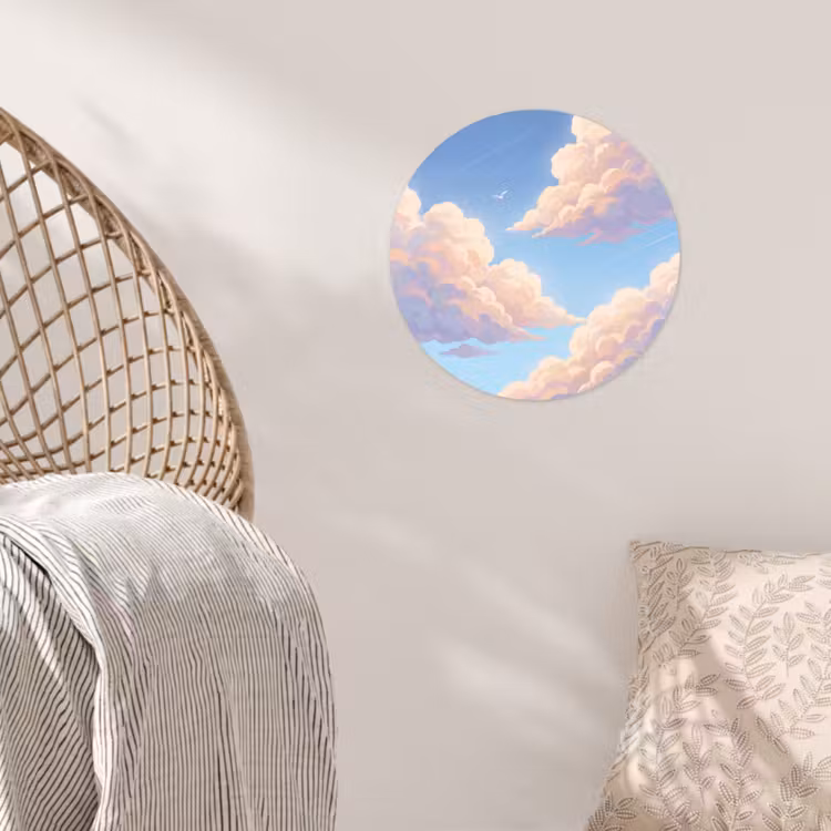 Wolken - Lucht - Natuur - Blauw Wandcirkel behangsticker klein -sfeer4