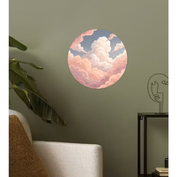Wolken - Lucht - Natuur - Pastel - Roze Wandcirkel behangsticker klein -sfeer2