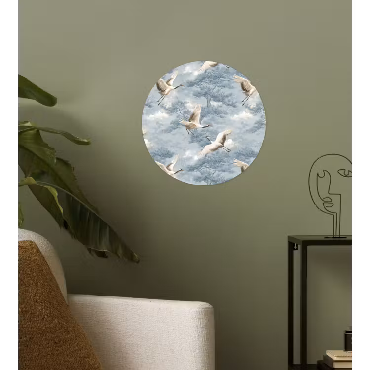 Wolken - Kraanvogels - Blauw Wandcirkel behangsticker klein 186 -sfeer2