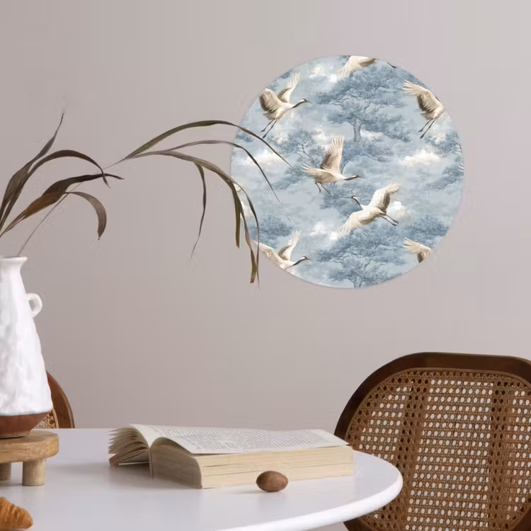Wolken - Kraanvogels - Blauw Wandcirkel behangsticker klein 186 -sfeer3