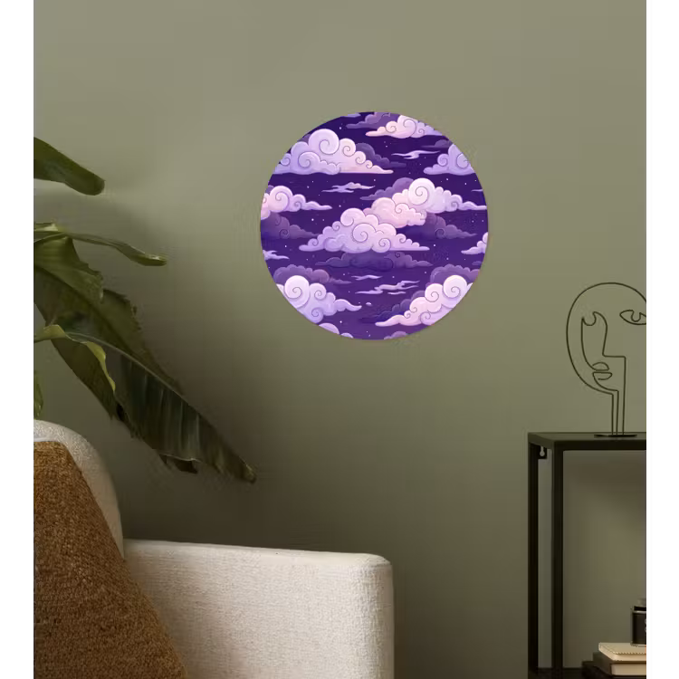 Wolken - Nacht - Natuur - Abstract - Paars Wandcirkel behangsticker klein -sfeer2