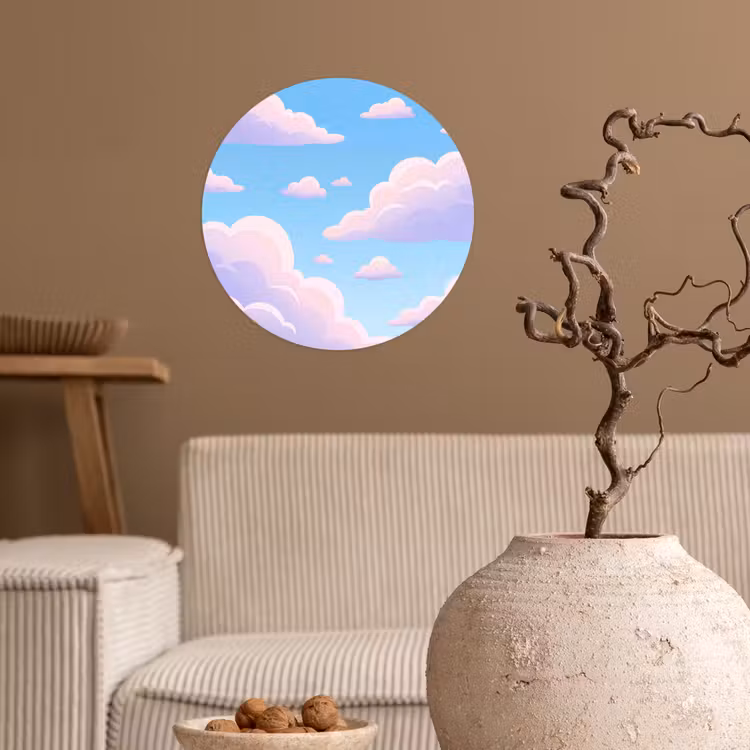Wolken - Roze - Blauw - Natuur - Modern Wandcirkel behangsticker klein -sfeer1