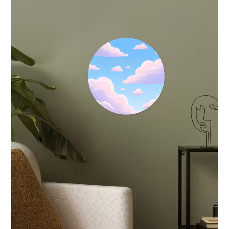 Wolken - Roze - Blauw - Natuur - Modern Wandcirkel behangsticker klein -sfeer2