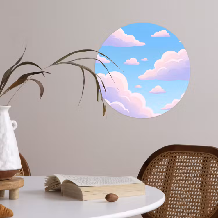 Wolken - Roze - Blauw - Natuur - Modern Wandcirkel behangsticker klein -sfeer3