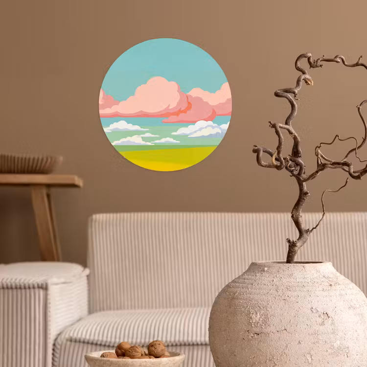 Wolken - Roze - Natuur - Modern - Pastel Wandcirkel behangsticker klein -sfeer1