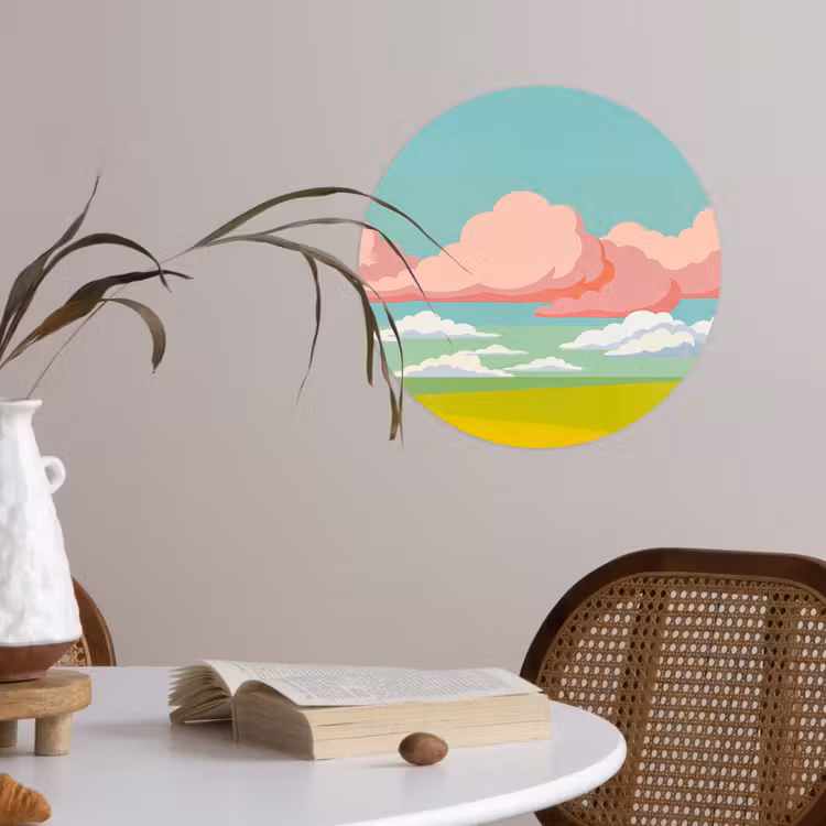 Wolken - Roze - Natuur - Modern - Pastel Wandcirkel behangsticker klein -sfeer3