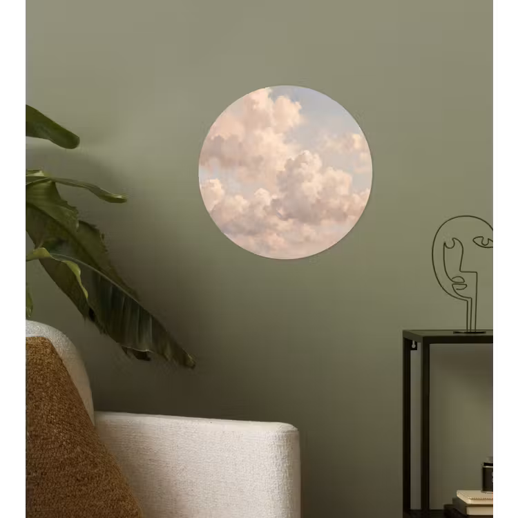 Wolken - Zacht - Natuur - Klassiek - Beige Wandcirkel behangsticker klein -sfeer2