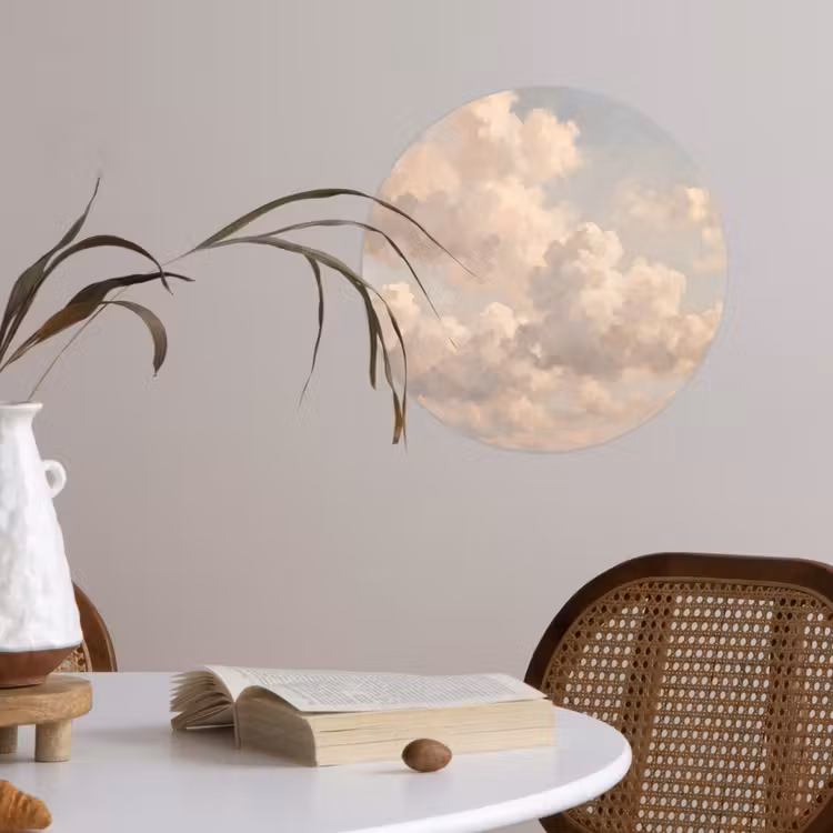 Wolken - Zacht - Natuur - Klassiek - Beige Wandcirkel behangsticker klein -sfeer3