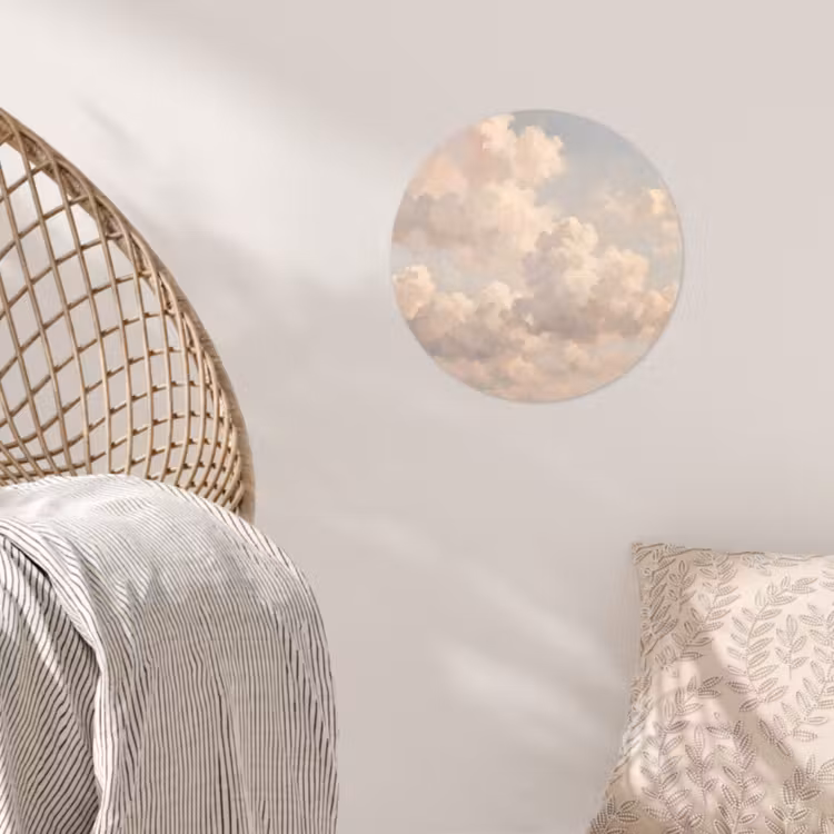 Wolken - Zacht - Natuur - Klassiek - Beige Wandcirkel behangsticker klein -sfeer4