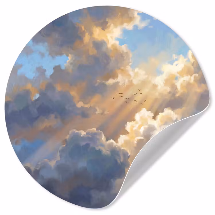 Wolken - Zonnestralen - Natuur - Abstract - Blauw Wandcirkel behangsticker klein -3d