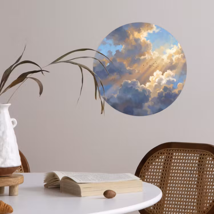 Wolken - Zonnestralen - Natuur - Abstract - Blauw Wandcirkel behangsticker klein -sfeer3