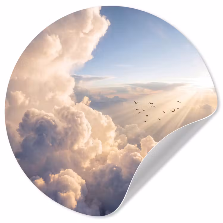 Wolken - Zonnestralen - Natuur - Wit Wandcirkel behangsticker klein -3d