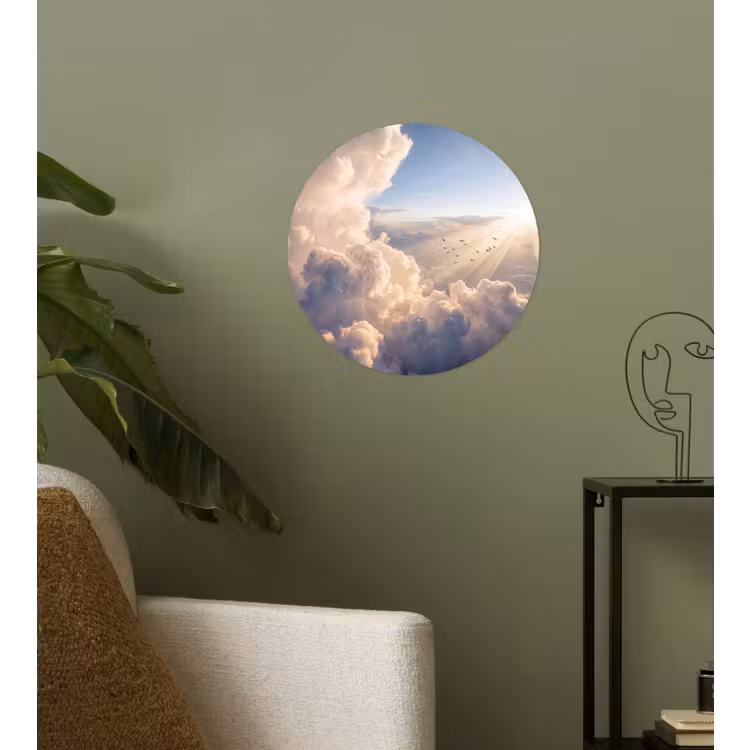 Wolken - Zonnestralen - Natuur - Wit Wandcirkel behangsticker klein -sfeer2