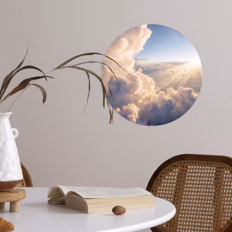 Wolken - Zonnestralen - Natuur - Wit Wandcirkel behangsticker klein -sfeer3