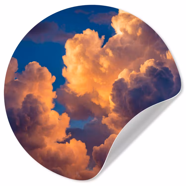 Wolken - Zonsondergang - Natuur - Oranje - Blauw Wandcirkel behangsticker klein -3d