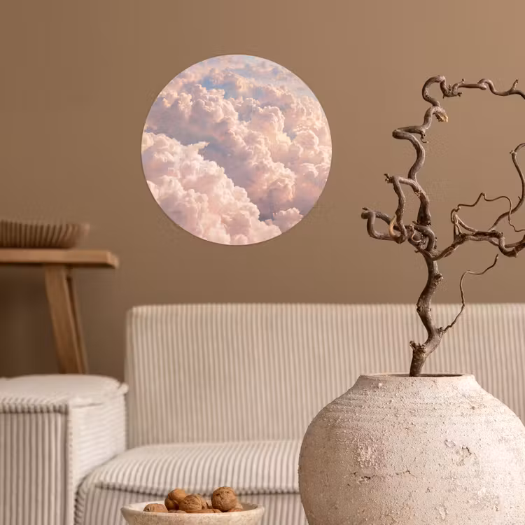 Wolken - Zonsondergang - Natuur - Pastel - Roze Wandcirkel behangsticker klein -sfeer1