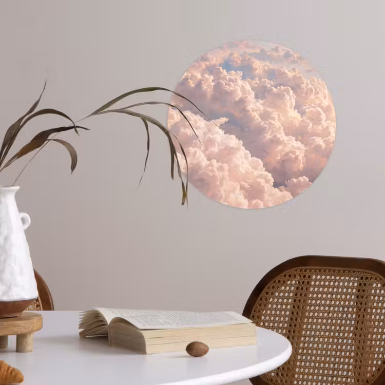 Wolken - Zonsondergang - Natuur - Pastel - Roze Wandcirkel behangsticker klein -sfeer3