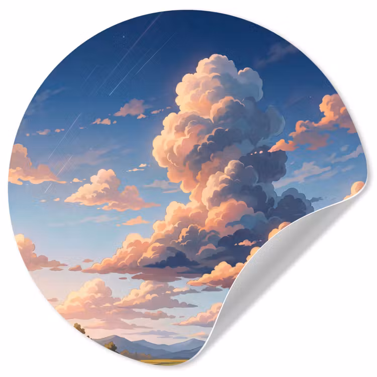 Wolken - Daghemel - Natuur - Illustratie - Oranje Wandcirkel behangsticker klein -3d