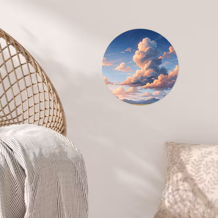 Wolken - Daghemel - Natuur - Illustratie - Oranje Wandcirkel behangsticker klein -sfeer4