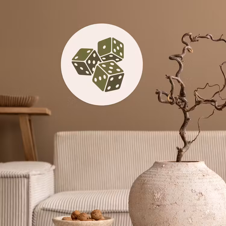 Dobbelsteen - Spel - Groen - Abstract Wandcirkel behangsticker klein -sfeer1
