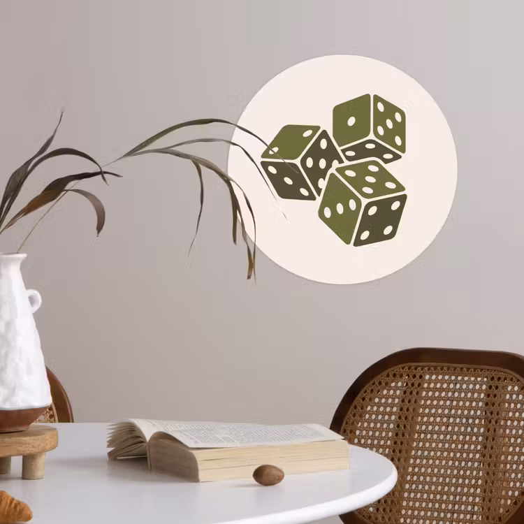 Dobbelsteen - Spel - Groen - Abstract Wandcirkel behangsticker klein -sfeer3