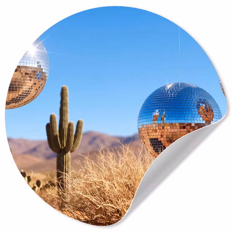 Runde Tapete - Wüste – Spiegelkugel – Kunst - Woestijn - Spiegelbal - Kunst Wandcirkel behangsticker klein