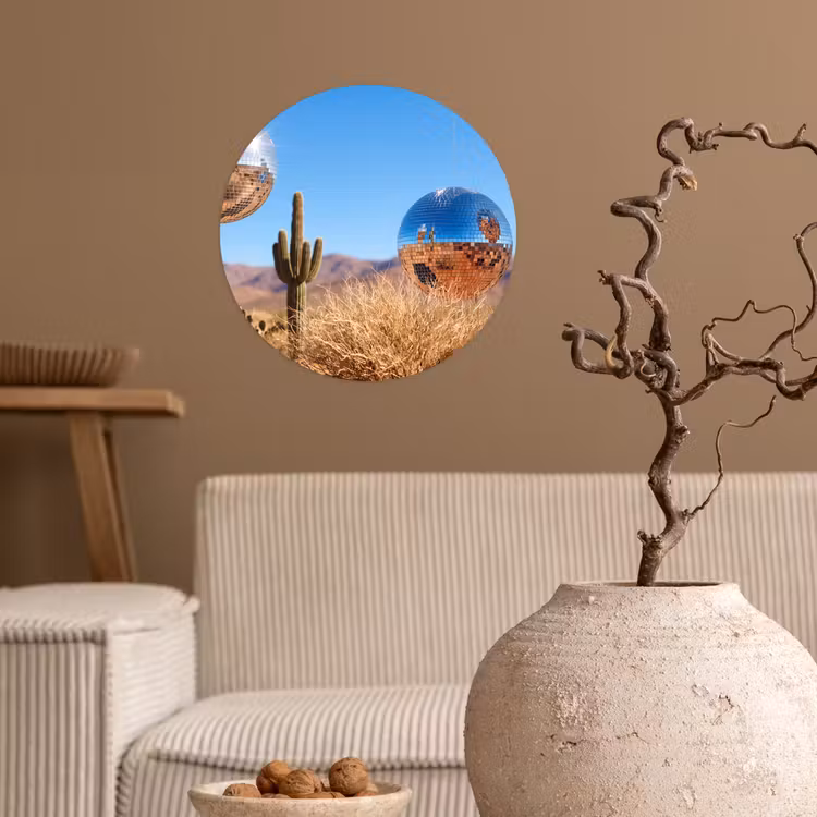 Runde Tapete - Wüste – Spiegelkugel – Kunst - Woestijn - Spiegelbal - Kunst Wandcirkel behangsticker klein