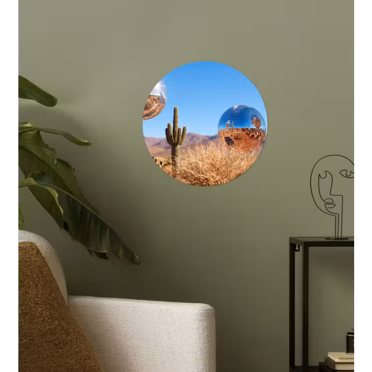 Runde Tapete - Wüste – Spiegelkugel – Kunst - Woestijn - Spiegelbal - Kunst Wandcirkel behangsticker klein