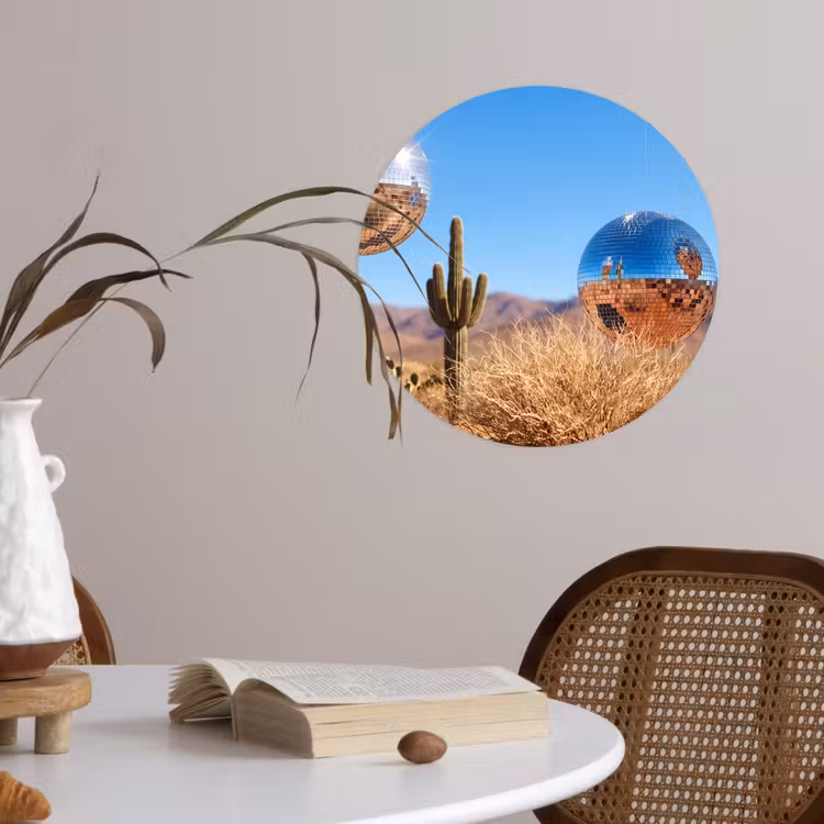 Runde Tapete - Wüste – Spiegelkugel – Kunst - Woestijn - Spiegelbal - Kunst Wandcirkel behangsticker klein