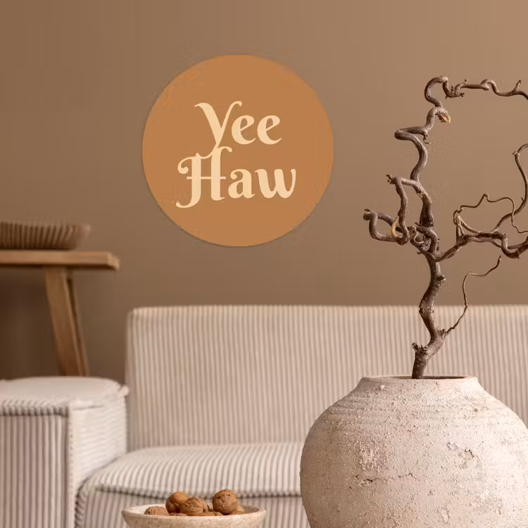 Yee haw - Bruin - Minimalistisch Wandcirkel behangsticker klein -sfeer1