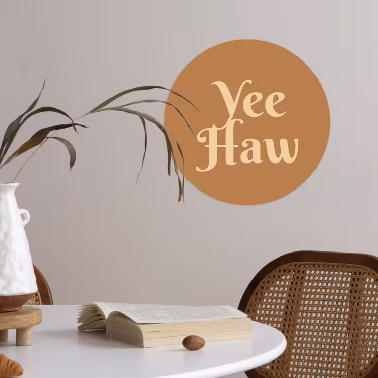 Yee haw - Bruin - Minimalistisch Wandcirkel behangsticker klein -sfeer3