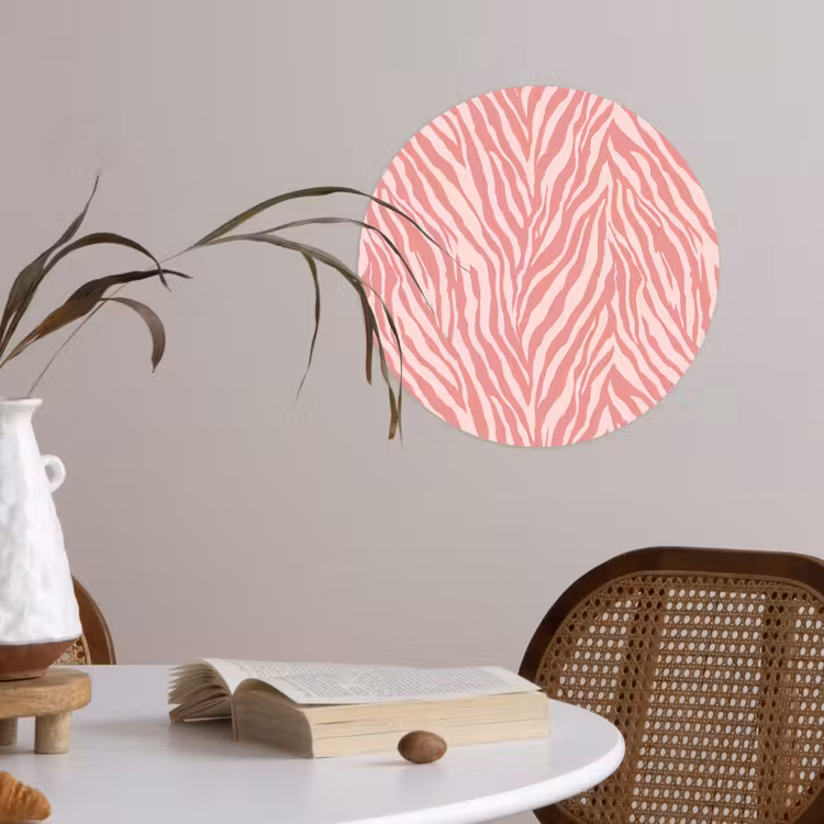 Zebra - Print - Roze Wandcirkel behangsticker klein 186 -sfeer3