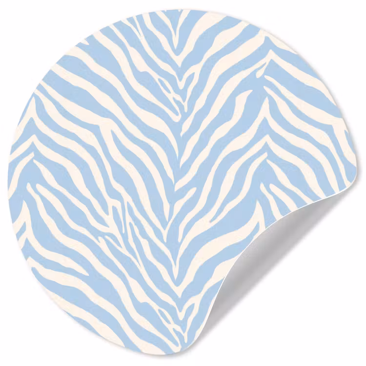 Zebra - Motief - Blauw - Wit Wandcirkel behangsticker klein 186 -3d