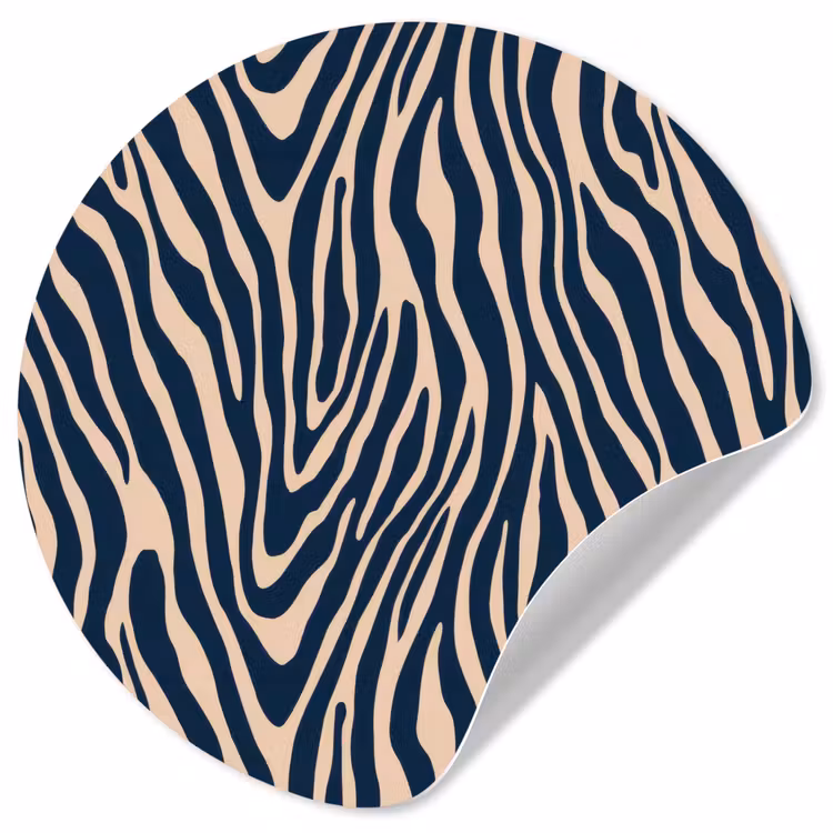 Zebra - Patroon - Blauw - Beige Wandcirkel behangsticker klein 186 -3d